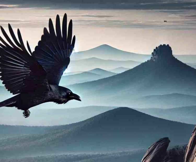 Huge birds casting ominous shadows over the forest as they soar high above the treetops.