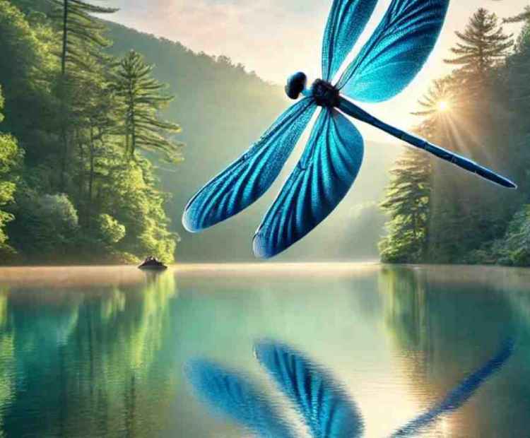 A blue dragonfly resting on concrete, its delicate wings shimmering in the sunlight.