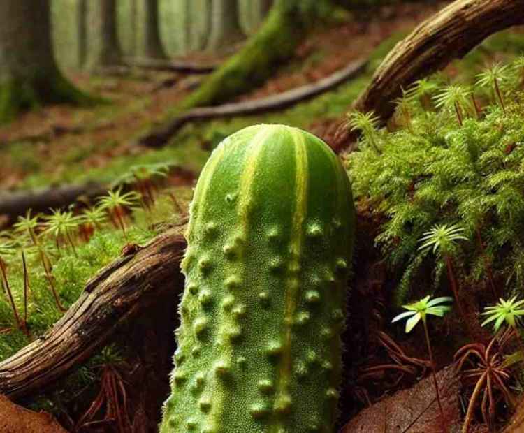 A weird mushroom found deep in the forest, its strange shape standing out among the natural surroundings.