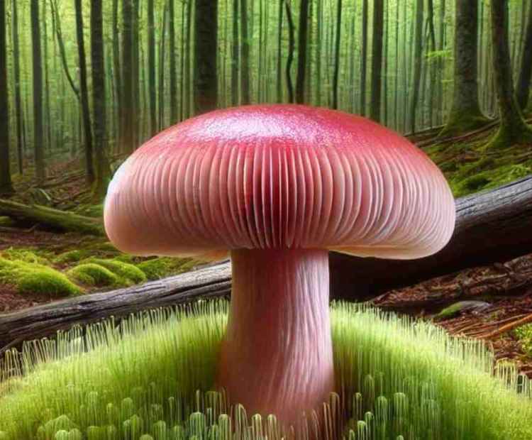 A fascinating wild mushroom found deep in the forest, surrounded by lush greenery.