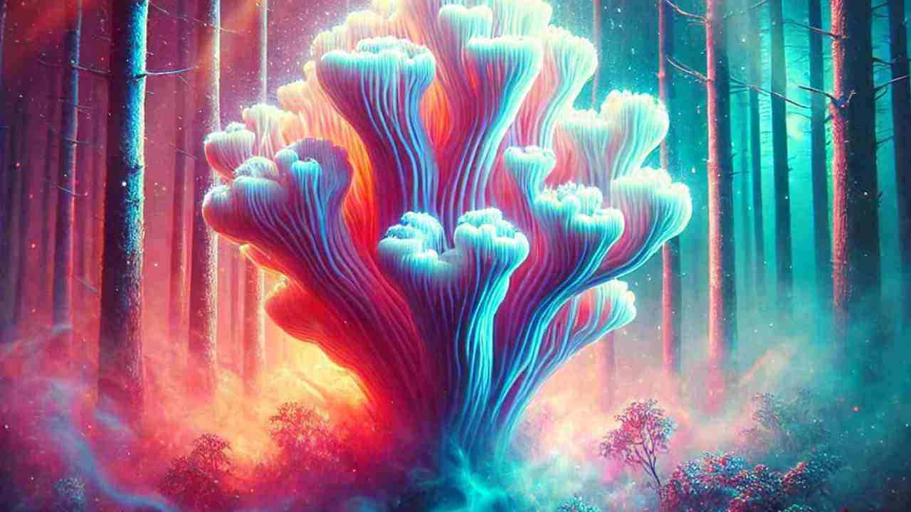 A strange fungus growing on a tree, its texture and appearance unlike anything seen before.